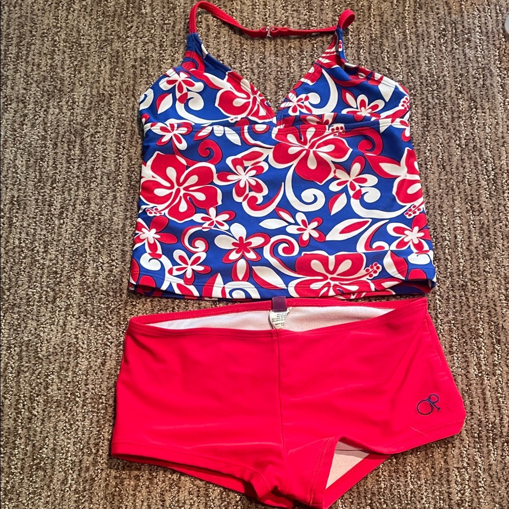 OP Red and Blue Floral Kids Bikini Set